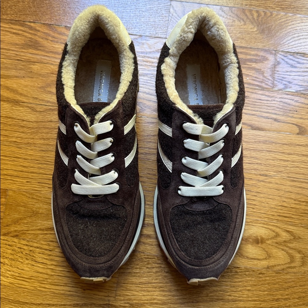 Veronica Beard Dark Brown and Cream Sneakers